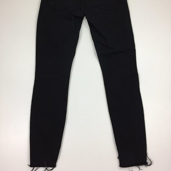 FRAME Le Skinny De Jeanne Film Noir Black Raw Step Hem Logo Hardware Denim Jeans - Picture 10 of 10